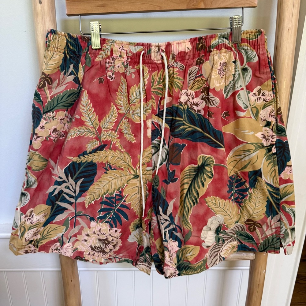 Polo‎ Sport Ralph Lauren Mens XL Vintage Tropical Floral Swim Trunks Red Cotton